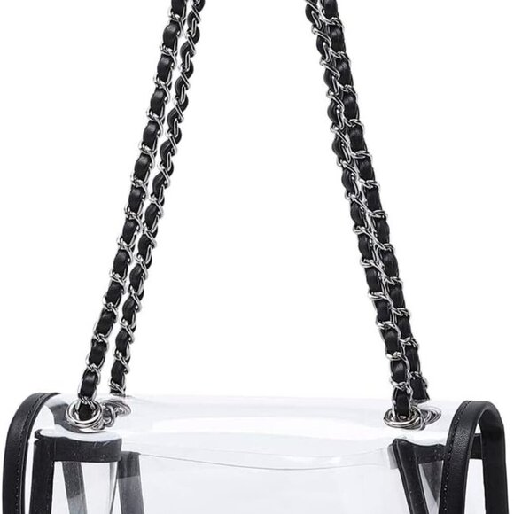 Womens PVC Clear Purse Handbag with Chain Stadium Approved Clear Bag See Through - Picture 1 of 6